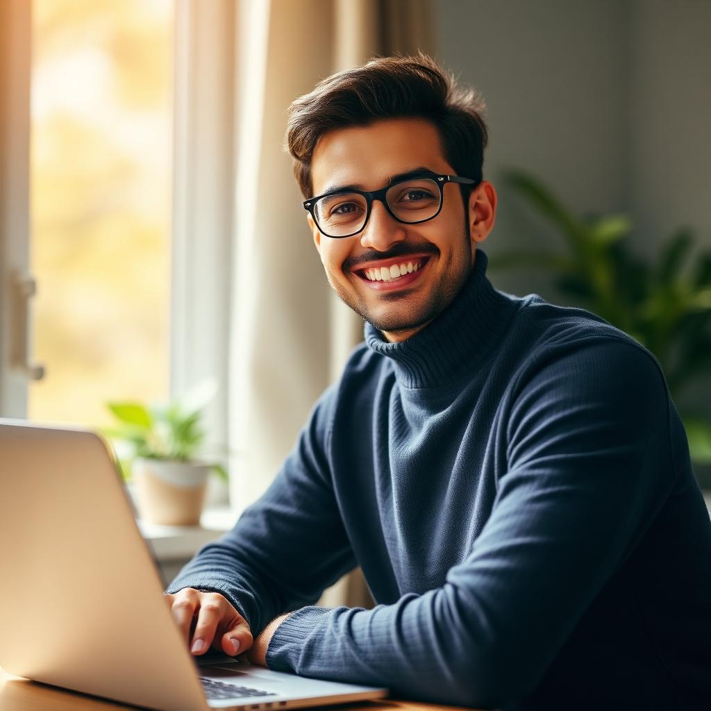 Anish, founder of Reddy Websites, smiling at his laptop